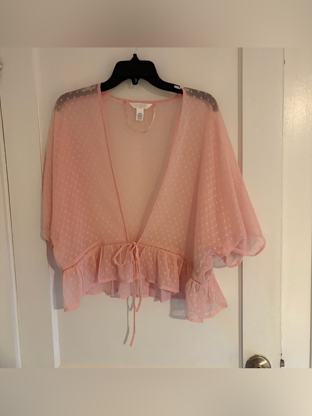 Sheer Pink Ruffle Tie-Front Cover-Up -